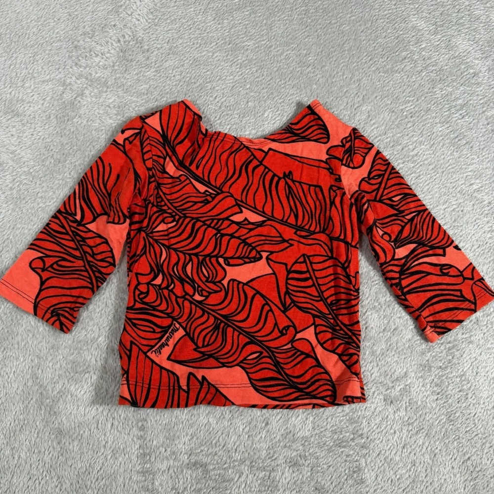 Manuheali'i Top Girls XS-S Red Floral Boat Neck 3/4 Sleeve Hawaiian